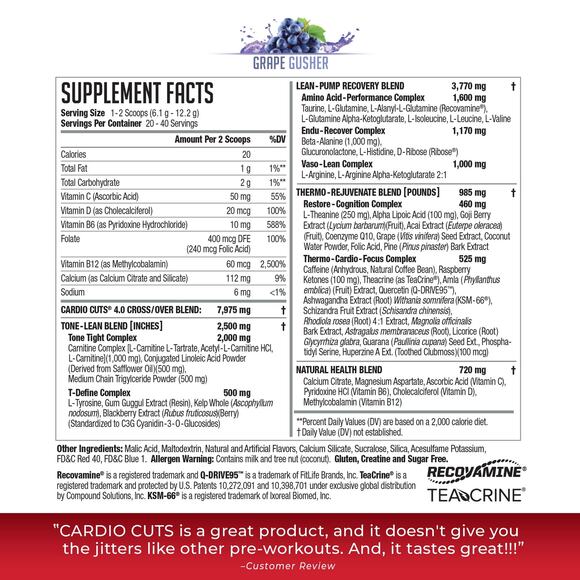 NWT NDS Nutrition Cardio Cuts 4.0 Grape Gusher 20 Servings (Pack of 1) - Picture 5 of 7